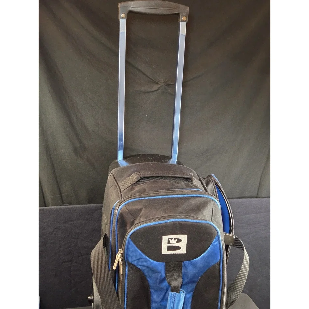 Brunswick Double Ball Bowling Bag‎ Rolling 2 Ball Roller Blue Black Wheels